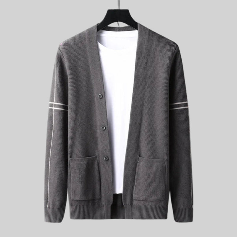 Twin Pocket Striped Sleeve Cardigan