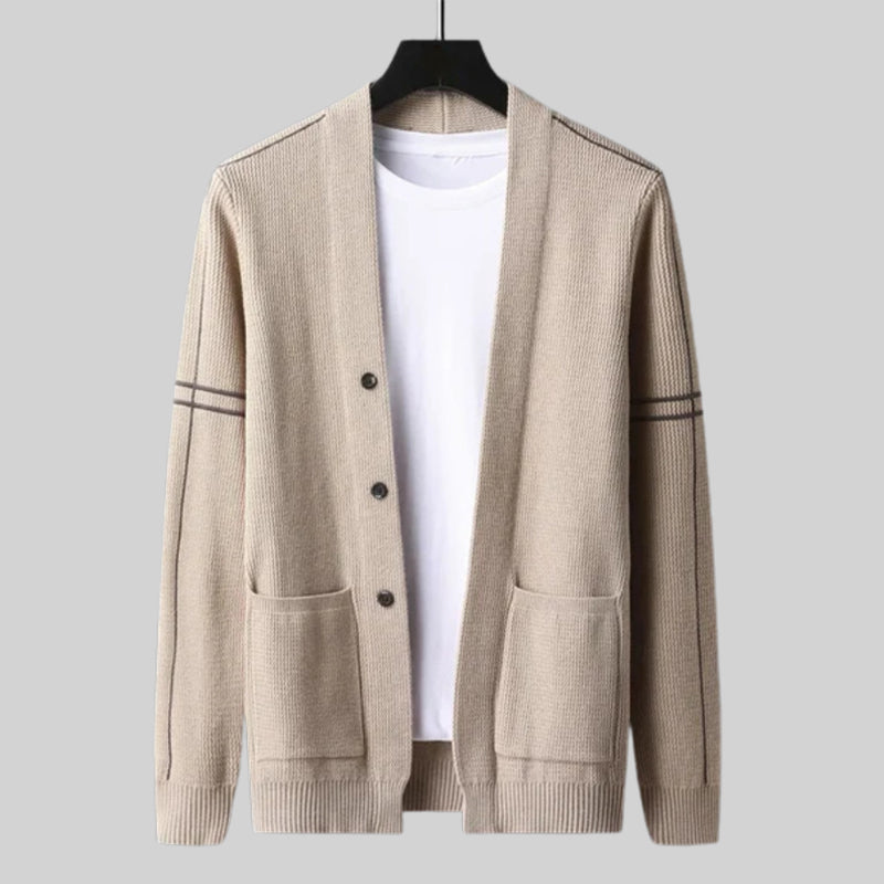 Twin Pocket Striped Sleeve Cardigan