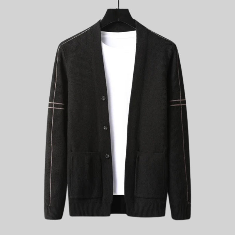 Twin Pocket Striped Sleeve Cardigan