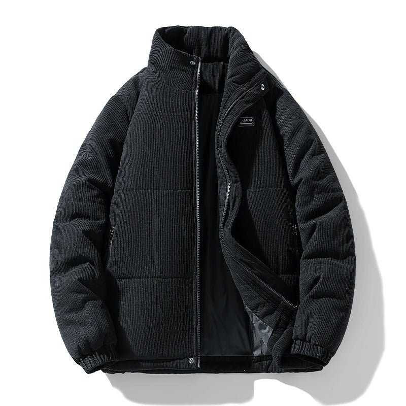 High-Collar Corduroy Puffer Jacket