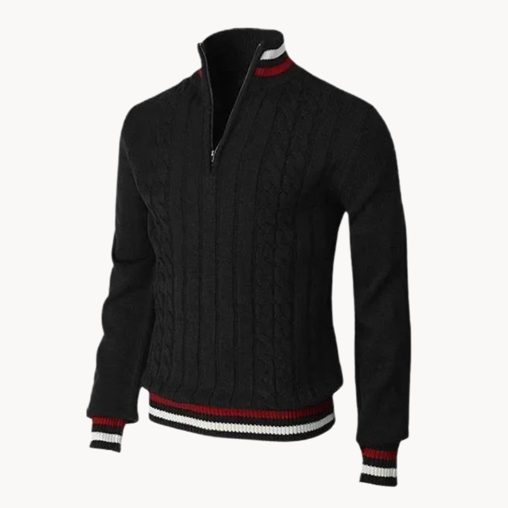 Contrast Stripe Cable Quarter-Zip