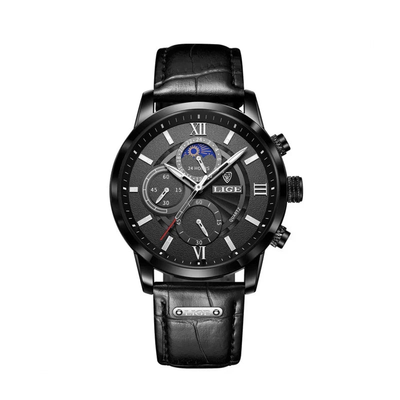 43mm Leather Strap Quartz Watch