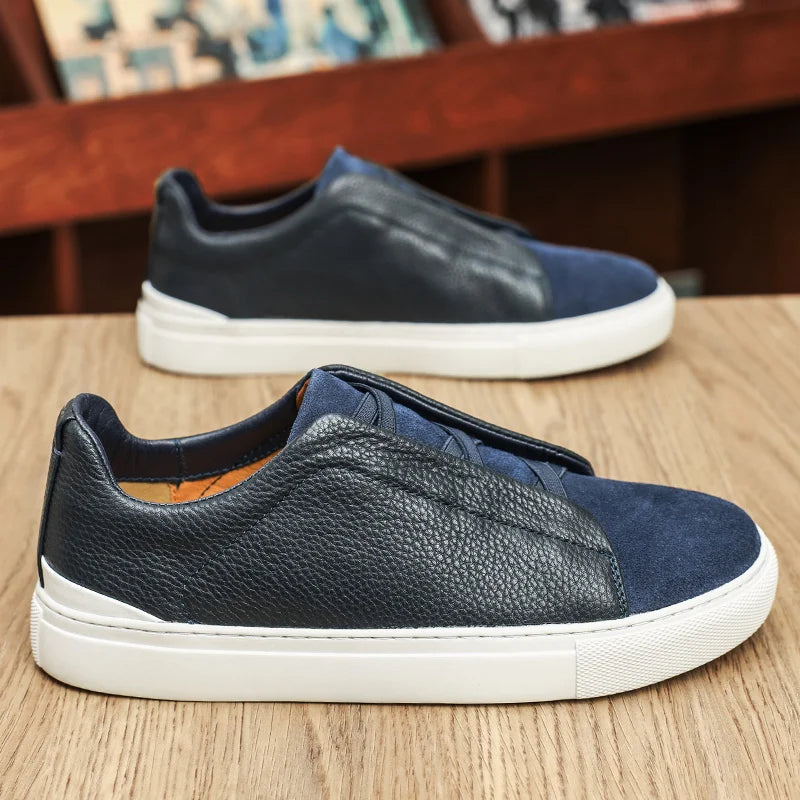 Suede and Leather Slip-On Trainers