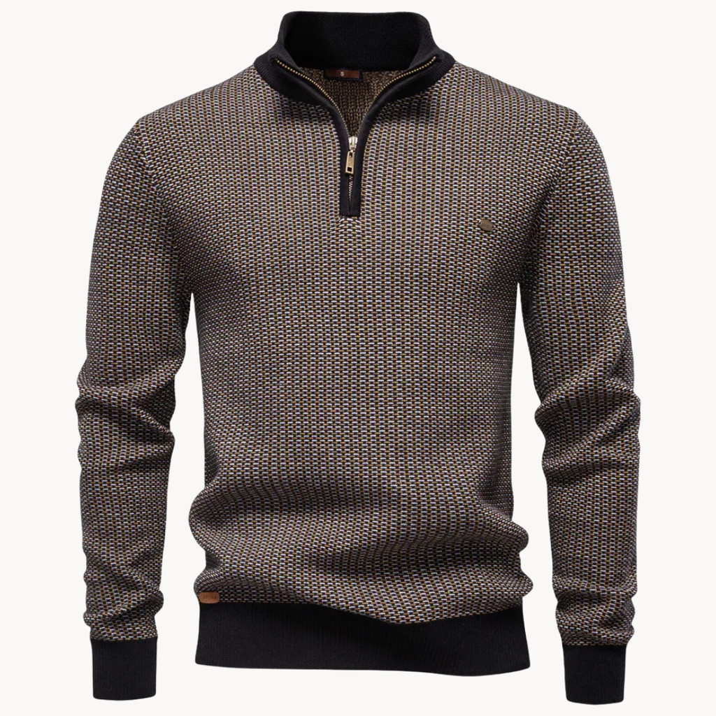 Textured Cotton Blend Zip-Neck Jumper