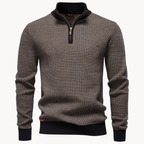 Textured Cotton Blend Zip-Neck Jumper