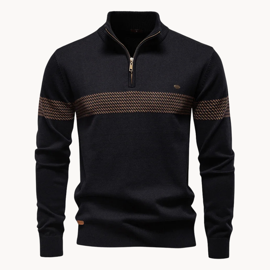 Striped Zip-Through Knit Sweater