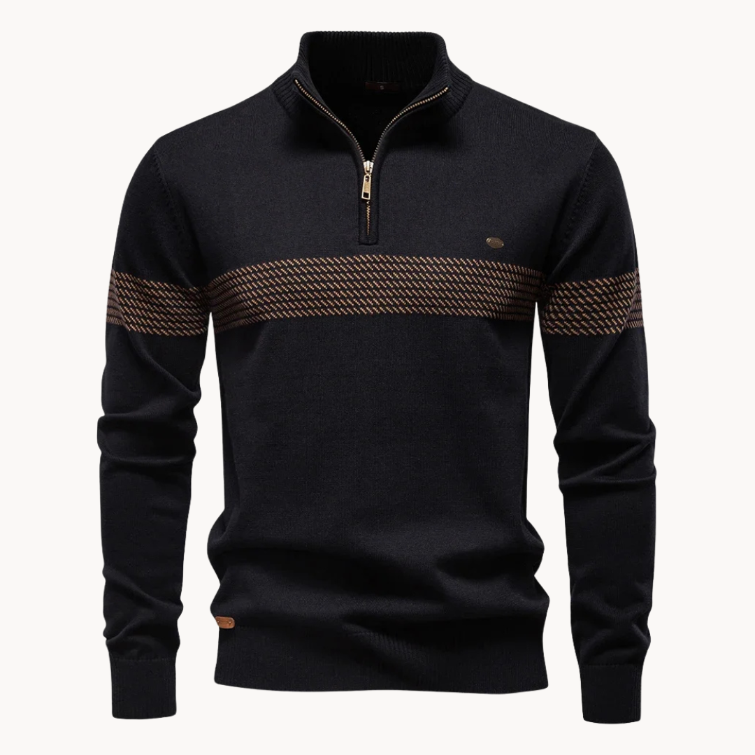 Striped Zip-Through Knit Sweater