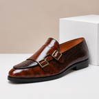 Double Buckle Embossed Loafers