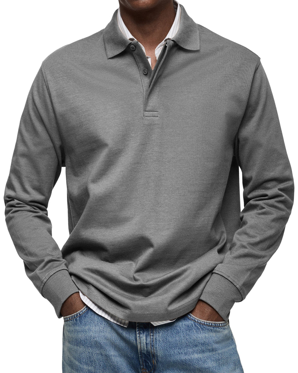 Long-Sleeve Cotton Polo Shirt