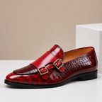 Double Buckle Embossed Loafers