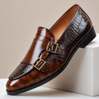 Double Buckle Embossed Loafers