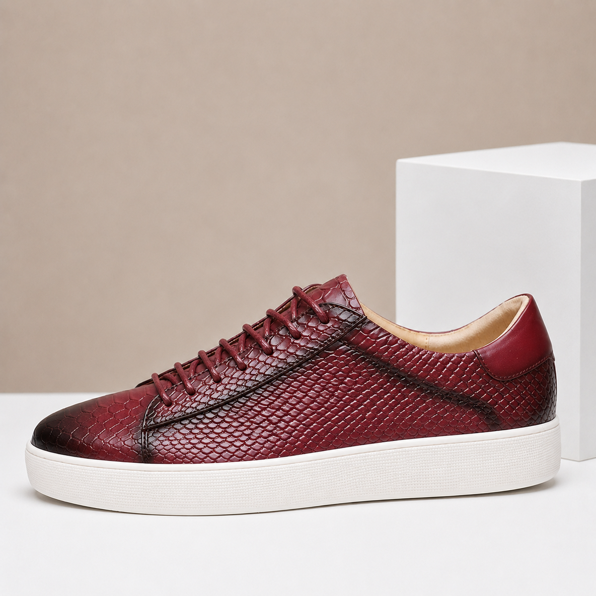 Textured Leather Court Sneakers