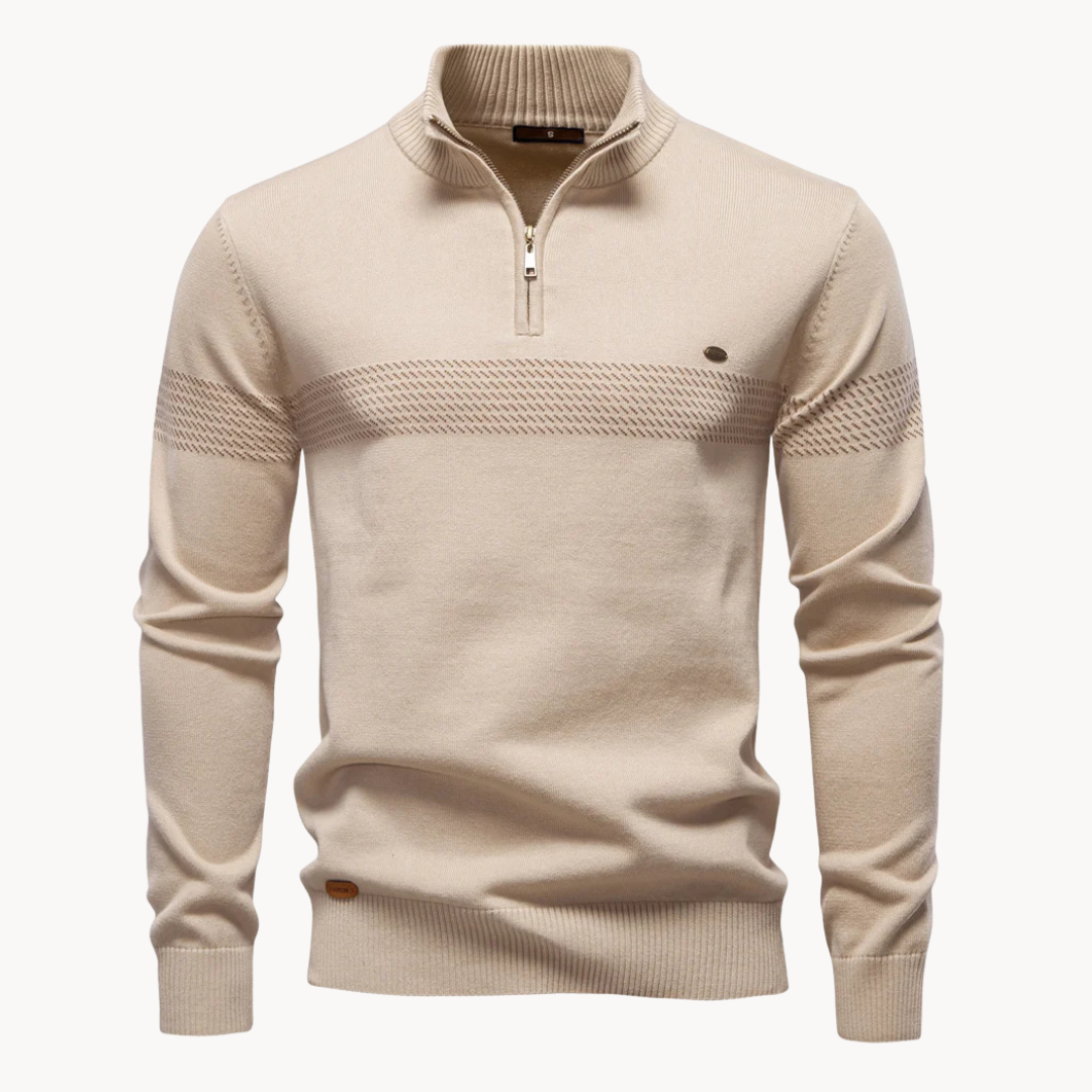 Striped Zip-Through Knit Sweater