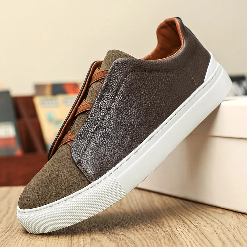 Suede and Leather Slip-On Trainers