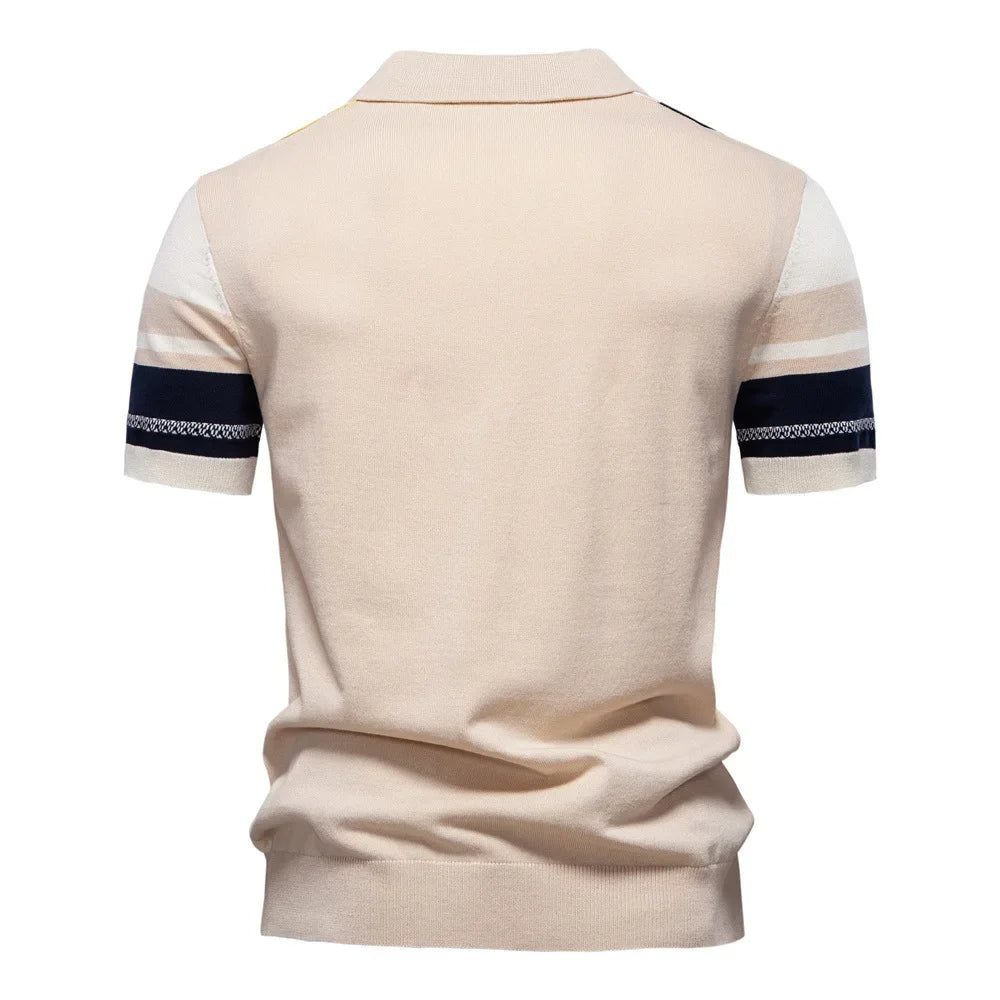 Vertical Stripe Contrast Knit Polo