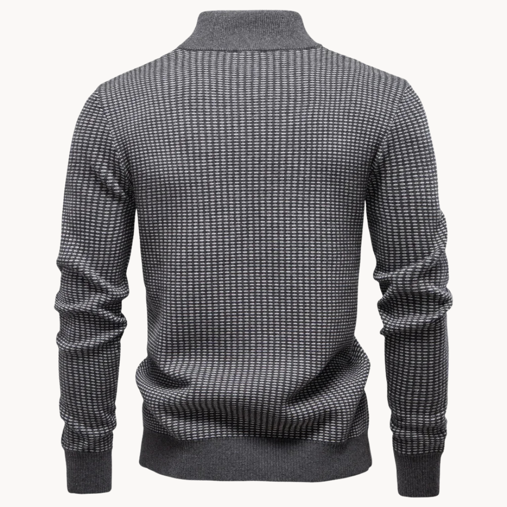 Textured Cotton Blend Zip-Neck Jumper
