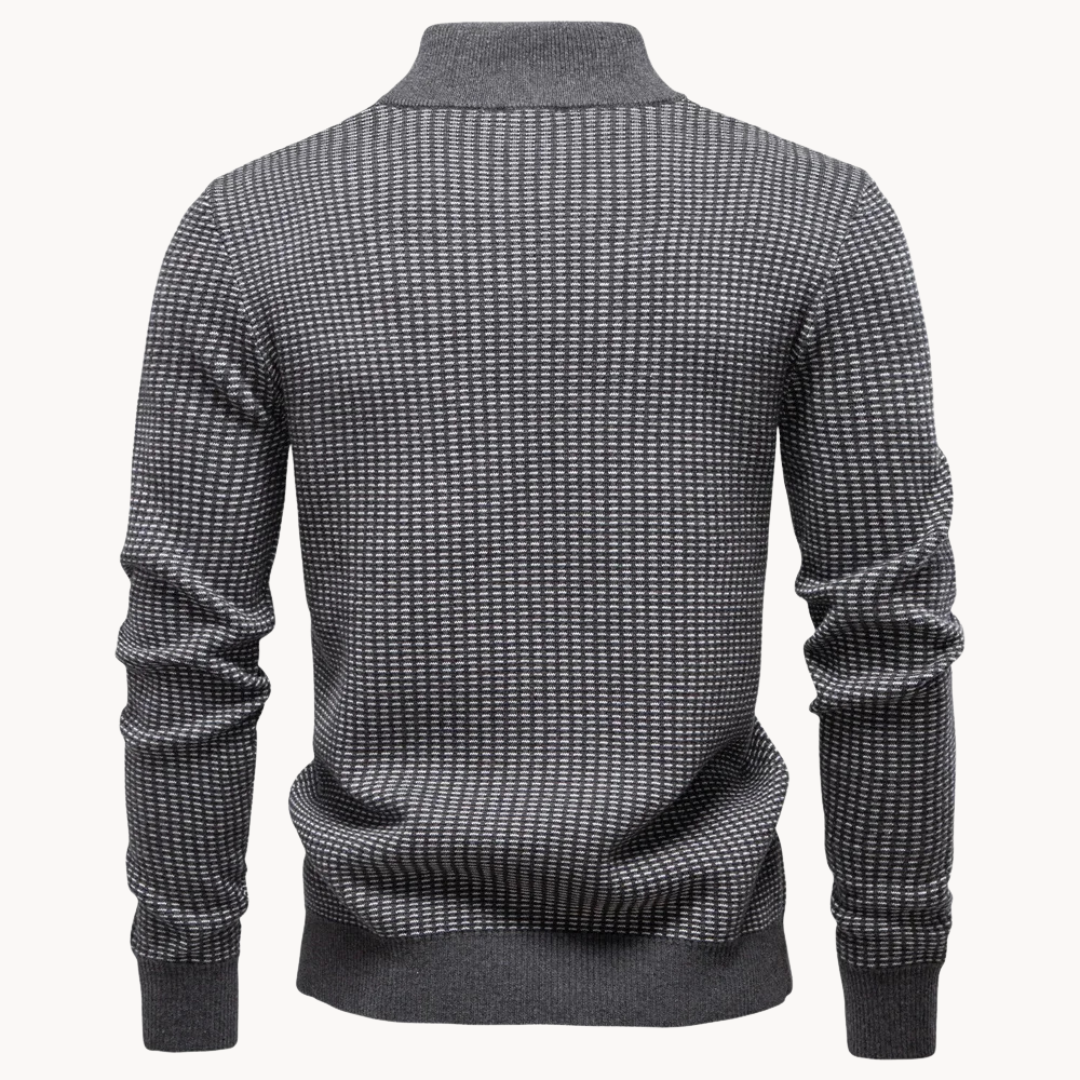 Textured Cotton Blend Zip-Neck Jumper