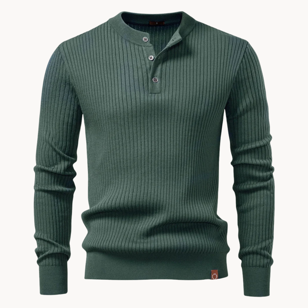 Ribbed Long-Sleeve Henley Shirt