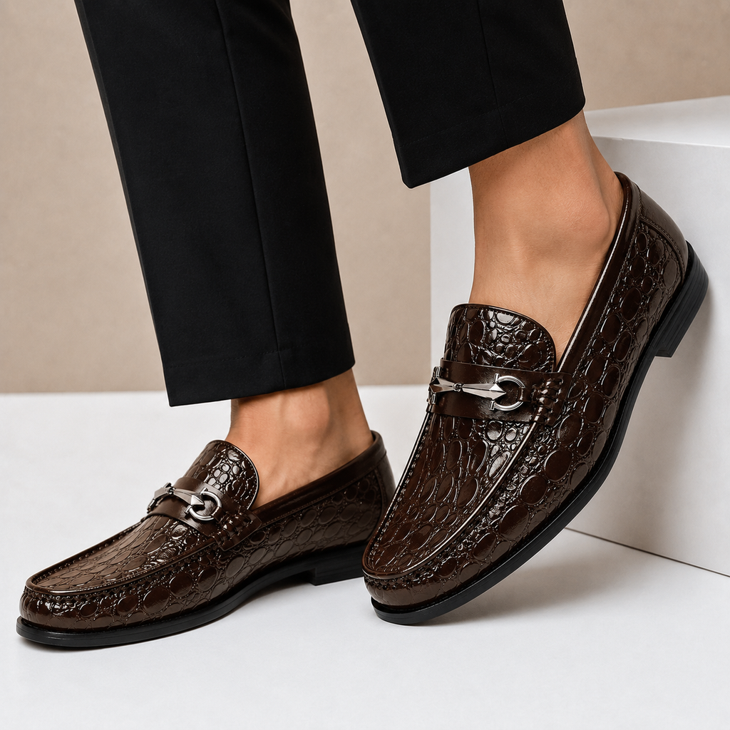 Croc-Effect Leather Loafers