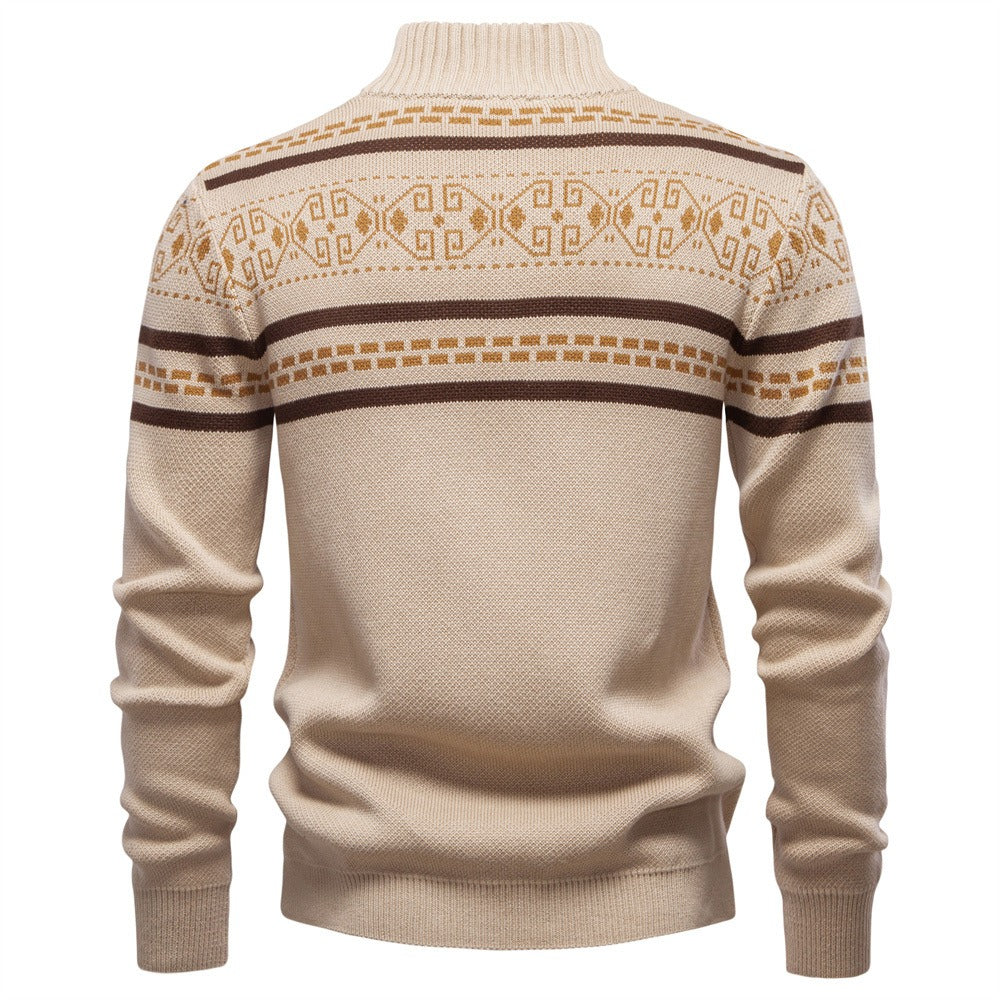 Nordic Pattern Zip Knit Sweater