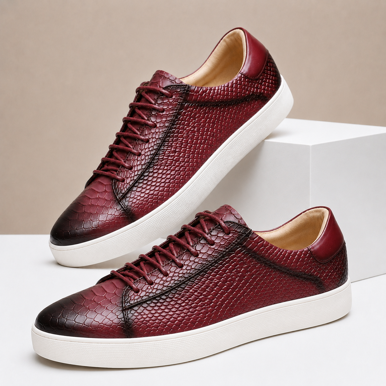 Textured Leather Court Sneakers