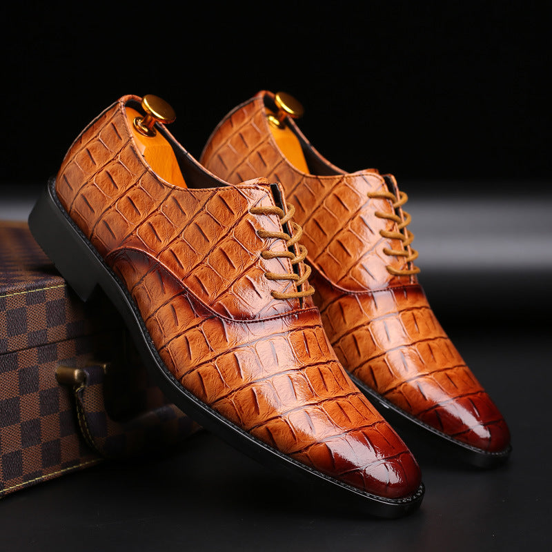 Croc-Embossed Leather Oxford Shoes