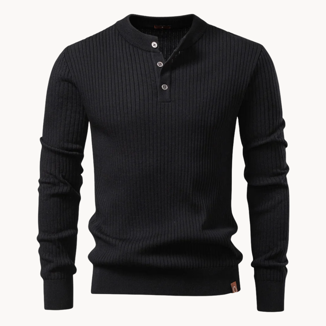 Ribbed Long-Sleeve Henley Shirt