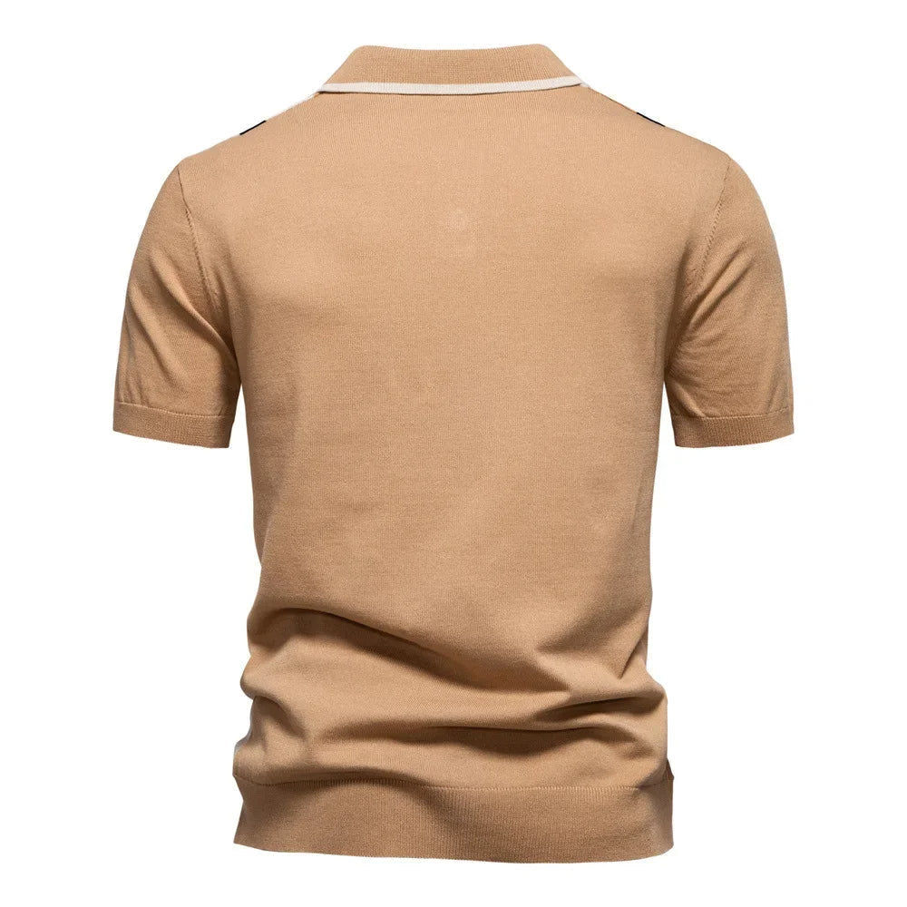 Vertical Stripe Contrast Knit Polo