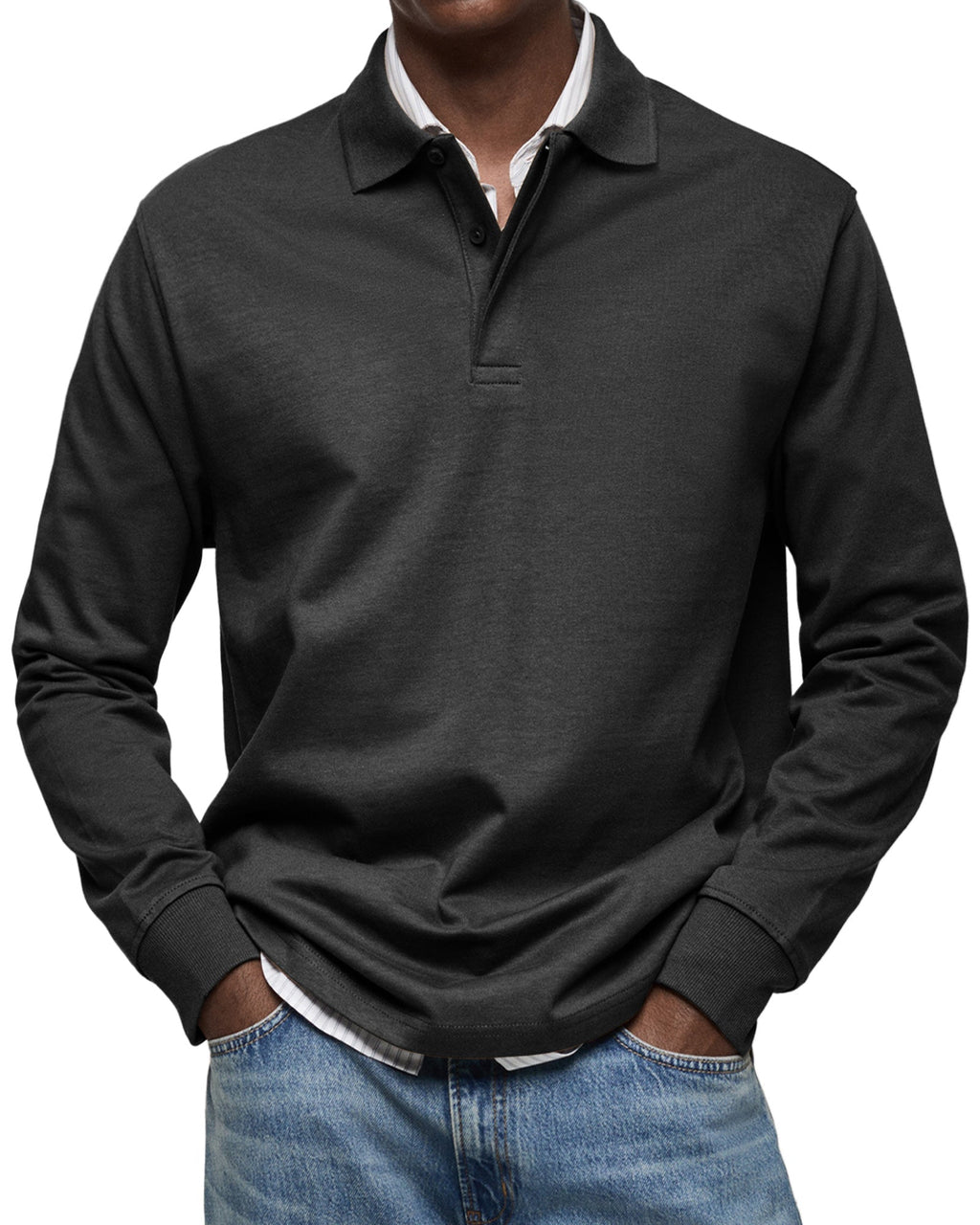 Long-Sleeve Cotton Polo Shirt