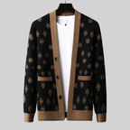 Bold Pattern Button-Down Wool Cardigan