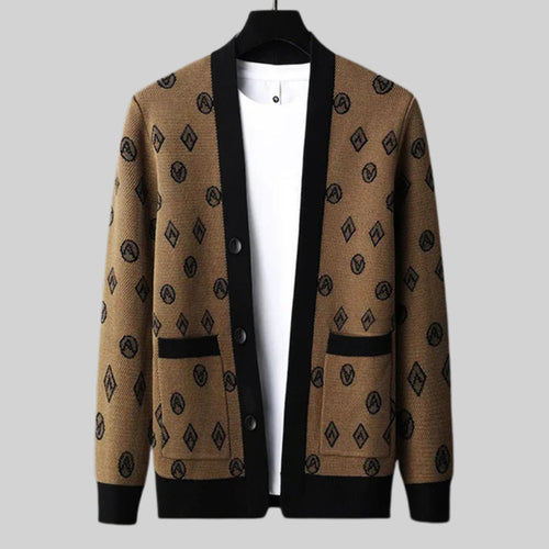 Bold Pattern Button-Down Wool Cardigan