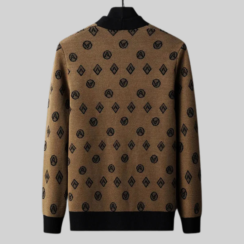 Bold Pattern Button-Down Wool Cardigan
