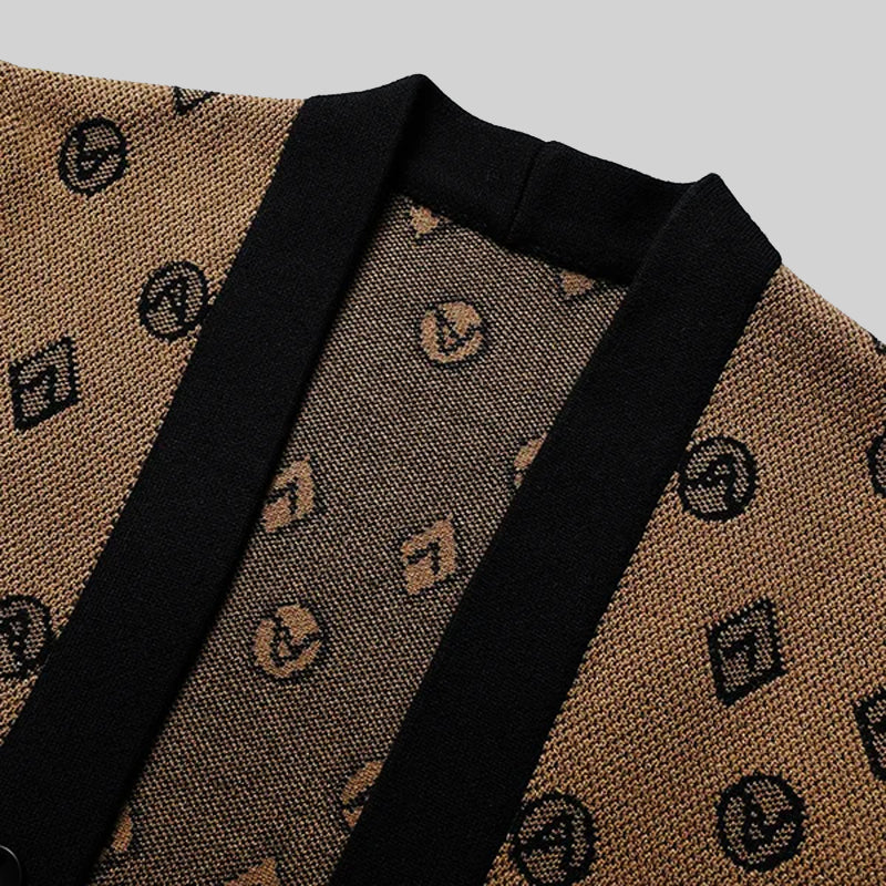 Bold Pattern Button-Down Wool Cardigan