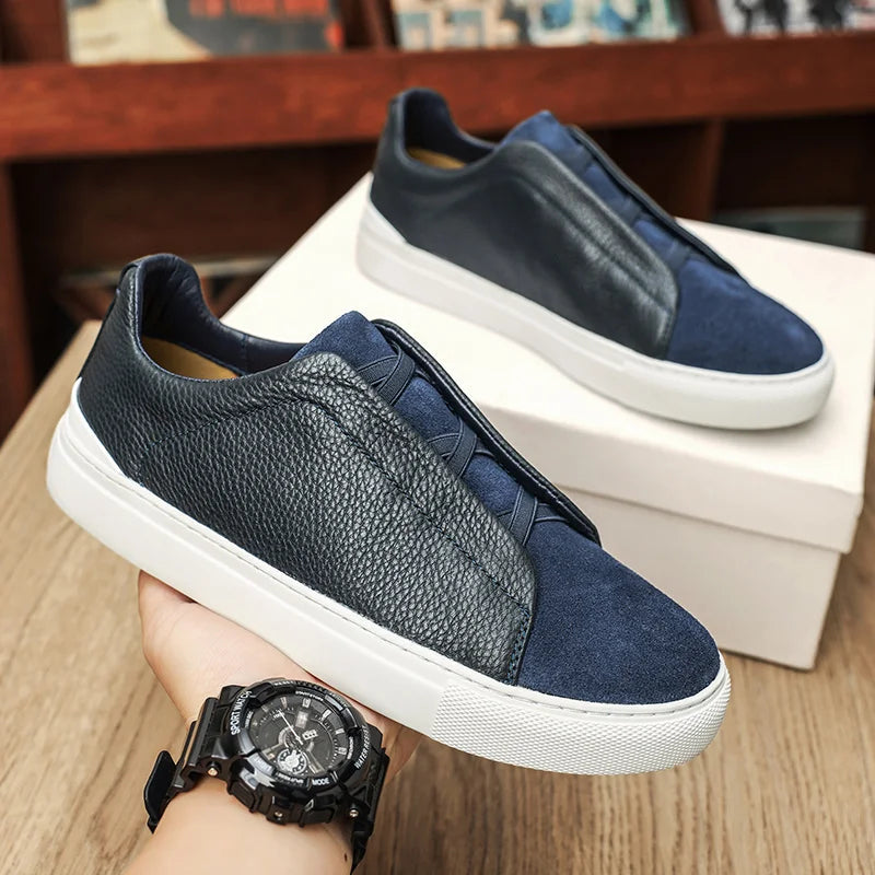 Suede and Leather Slip-On Trainers