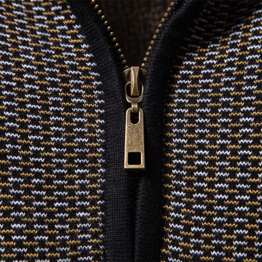Textured Cotton Blend Zip-Neck Jumper