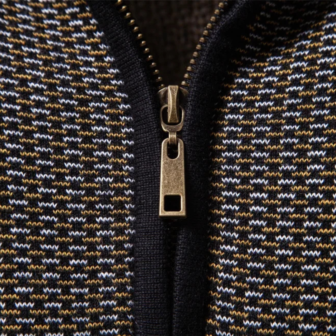 Textured Cotton Blend Zip-Neck Jumper