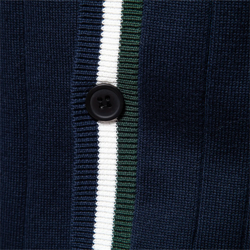 Contrast Trim Cotton V-Neck Cardigan