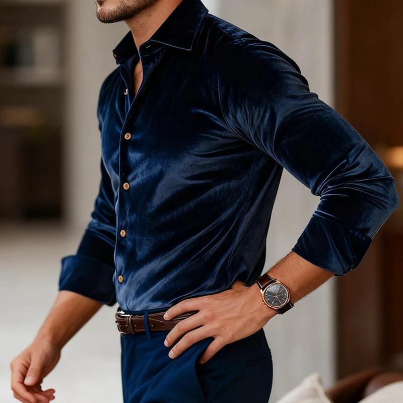 Deep-Pile Velvet Evening Shirt