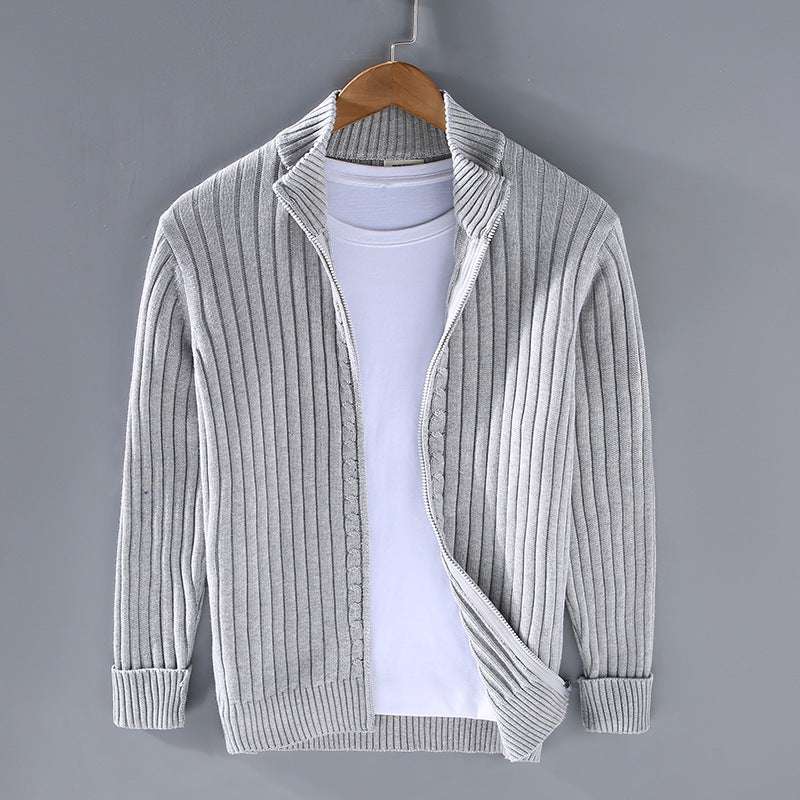 Stand-Collar Zip Knit Sweater