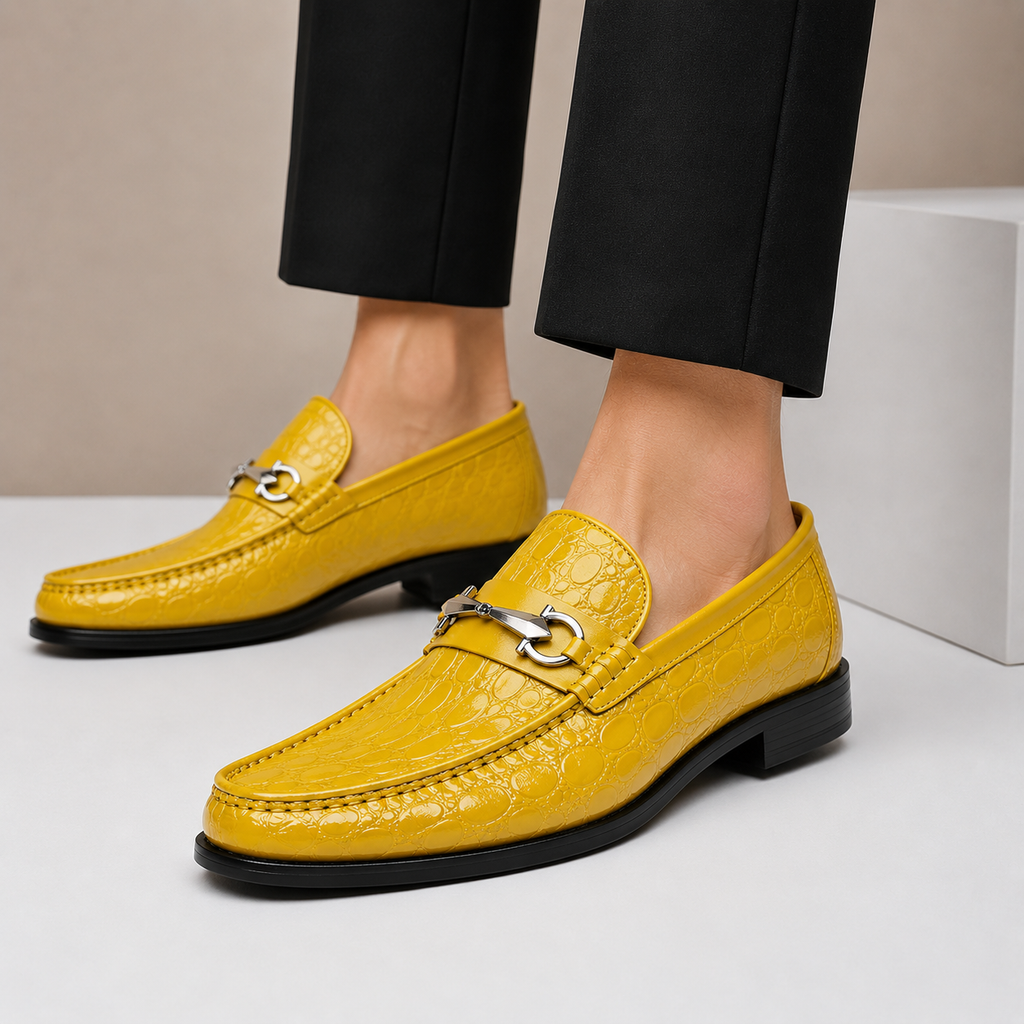 Croc-Effect Leather Loafers