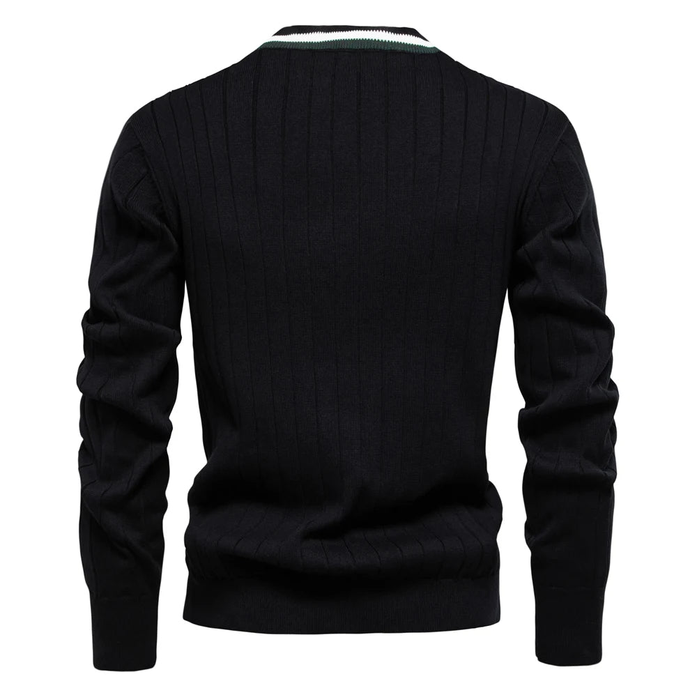 Contrast Trim Cotton V-Neck Cardigan