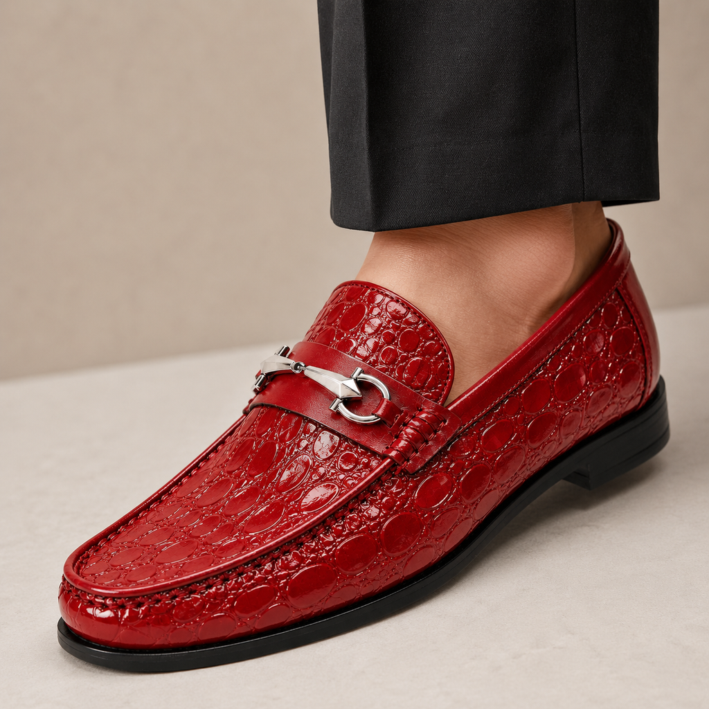 Croc-Effect Leather Loafers