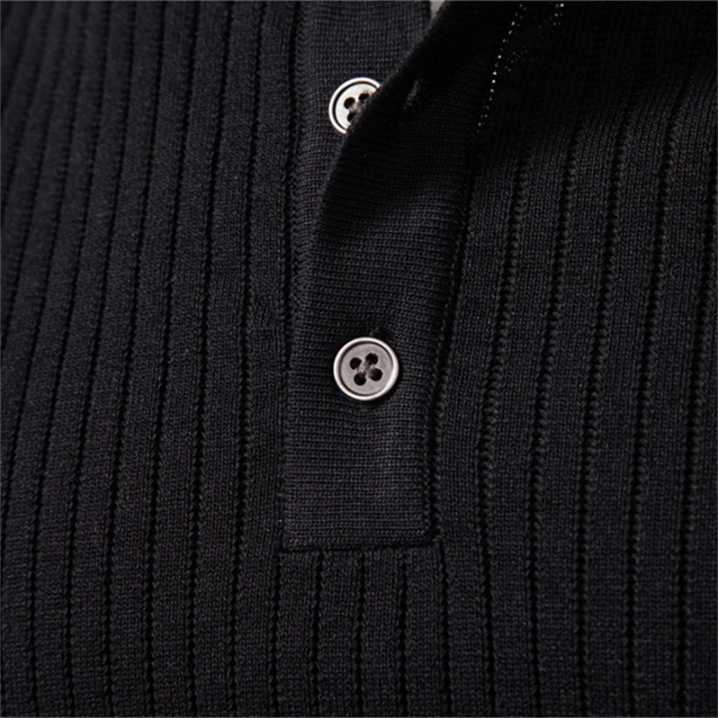 Ribbed Long-Sleeve Henley Shirt