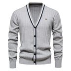 Contrast Trim Cotton V-Neck Cardigan