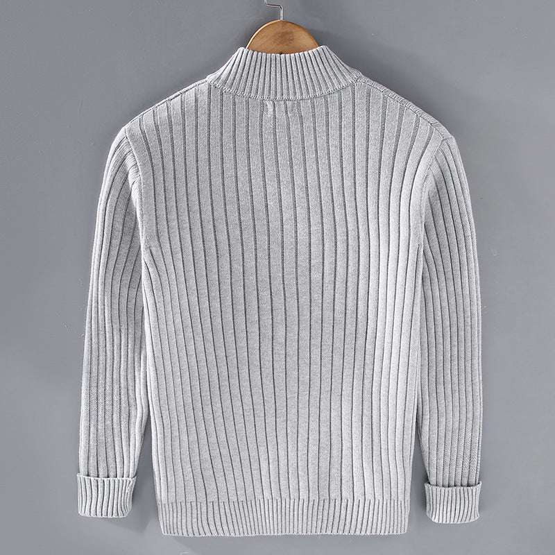 Stand-Collar Zip Knit Sweater