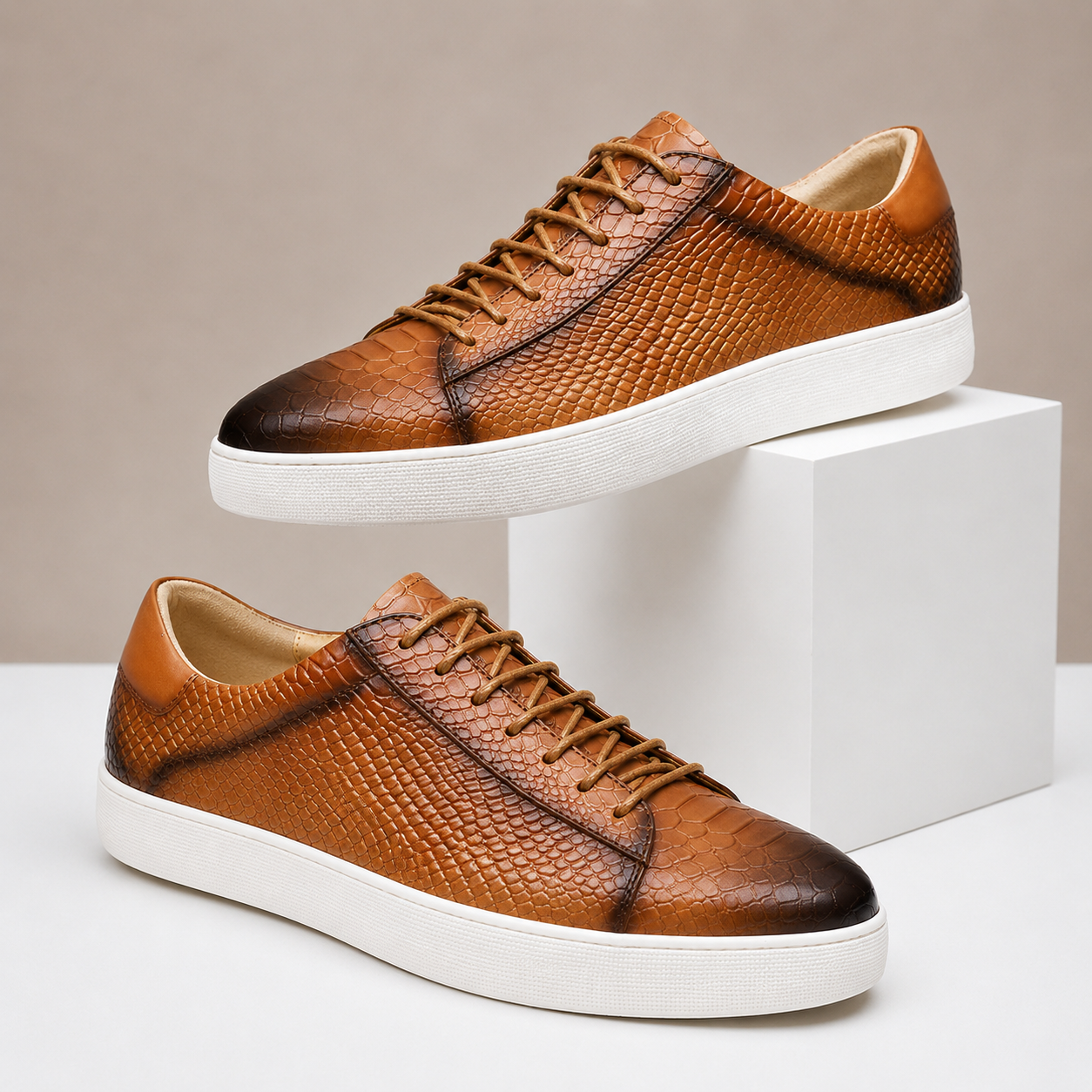 Textured Leather Court Sneakers