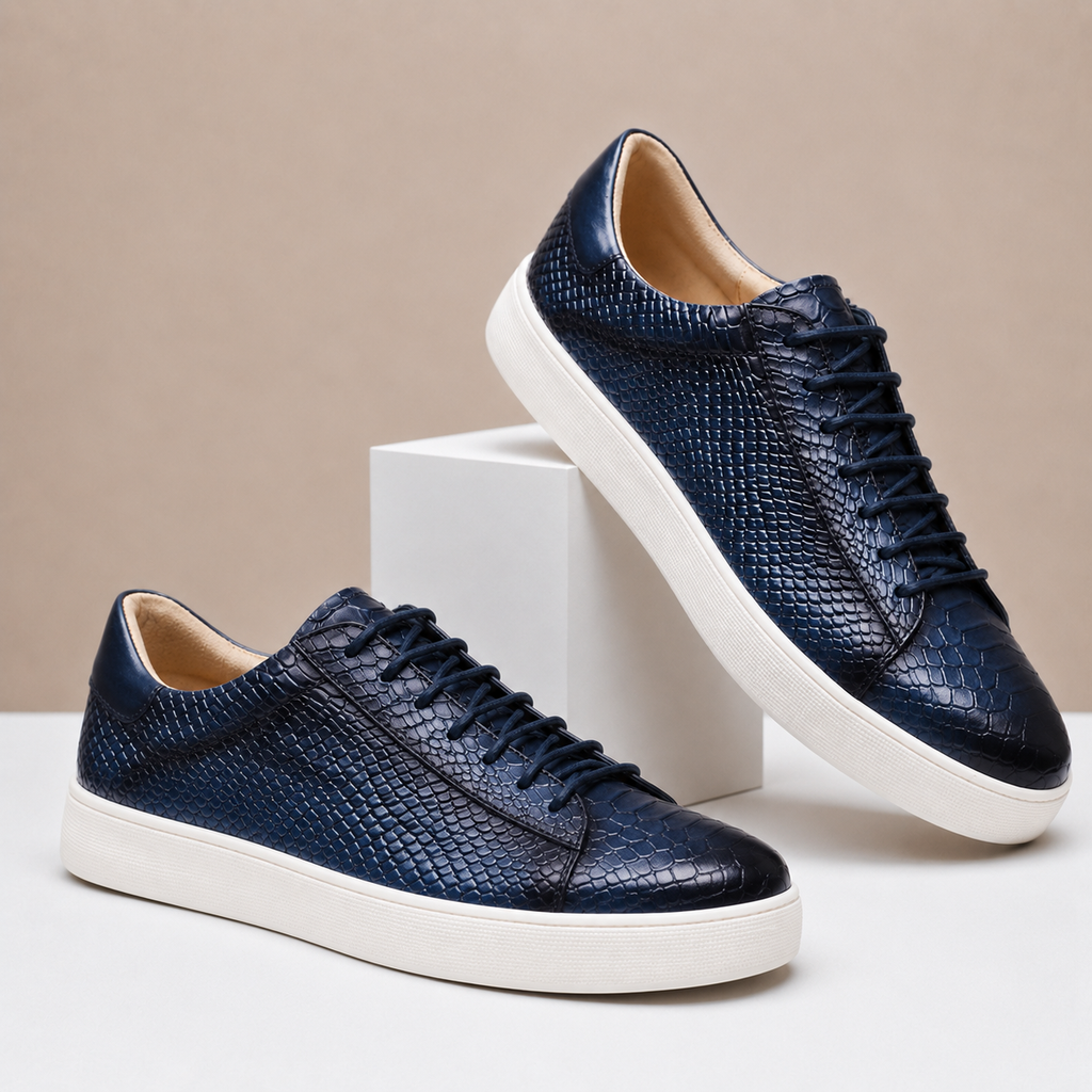 Textured Leather Court Sneakers