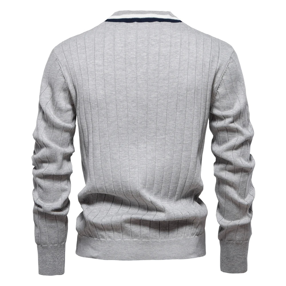 Contrast Trim Cotton V-Neck Cardigan
