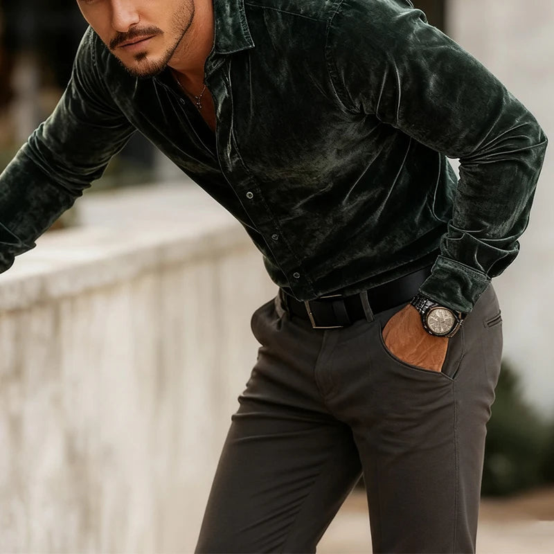 Deep-Pile Velvet Evening Shirt