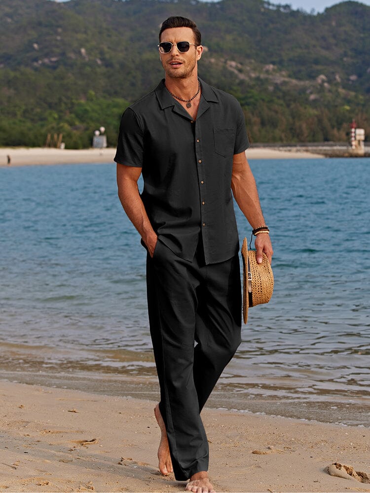 Collared Linen Two-Piece Set